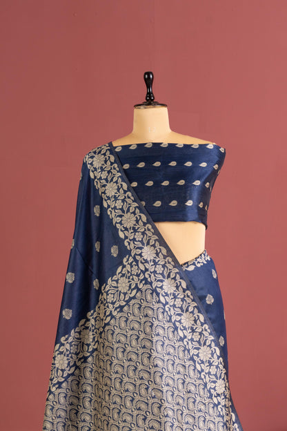 Handloom raw silk saree 101 - BLUE