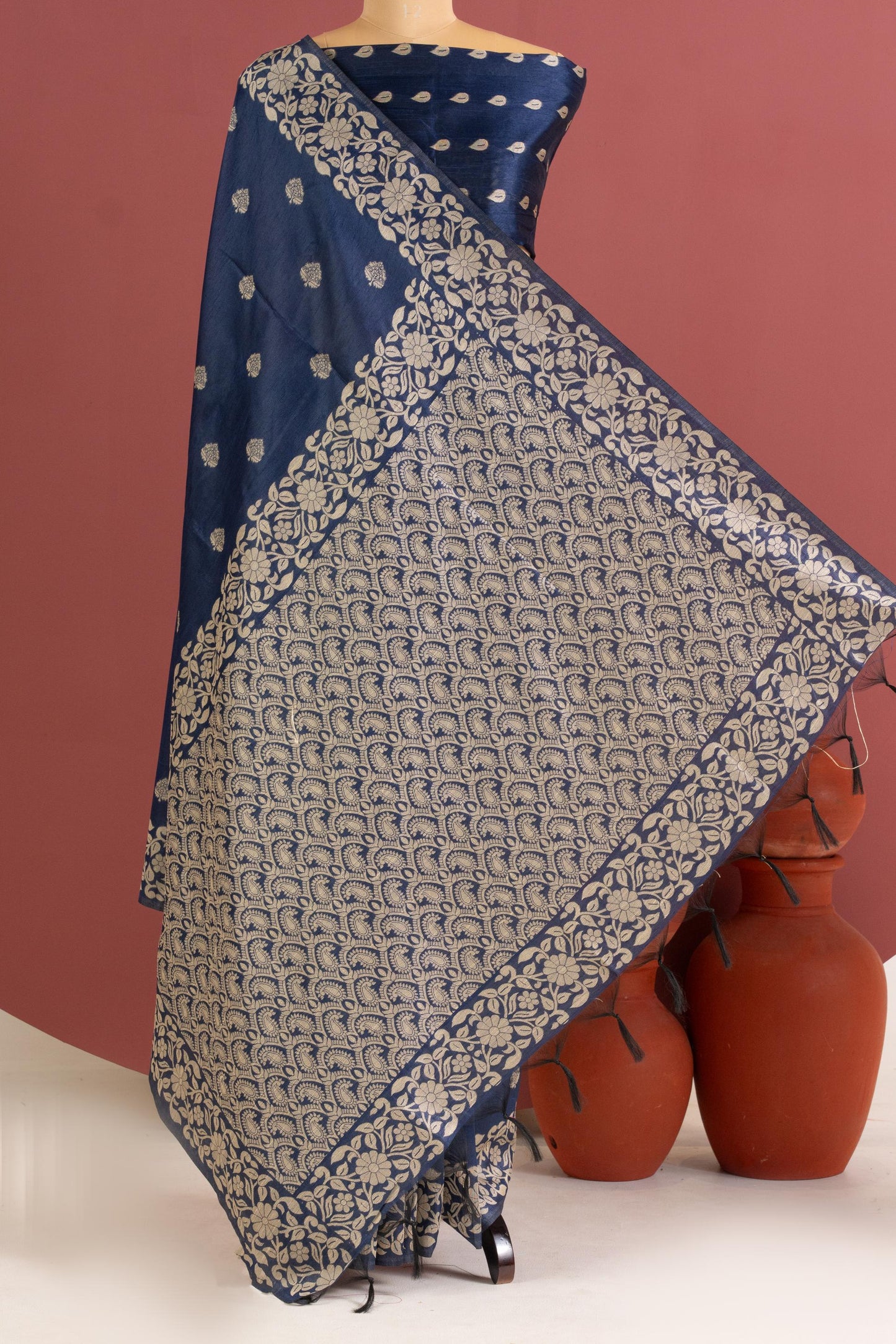 Handloom raw silk saree 101 - BLUE