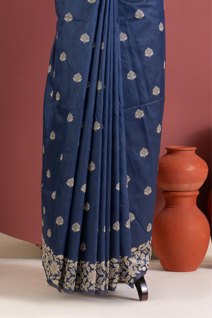 Handloom raw silk saree 101 - BLUE