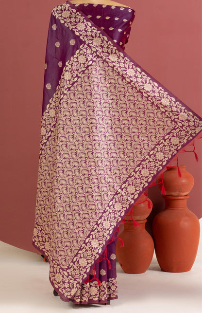 Handloom raw silk saree 101 - WINE