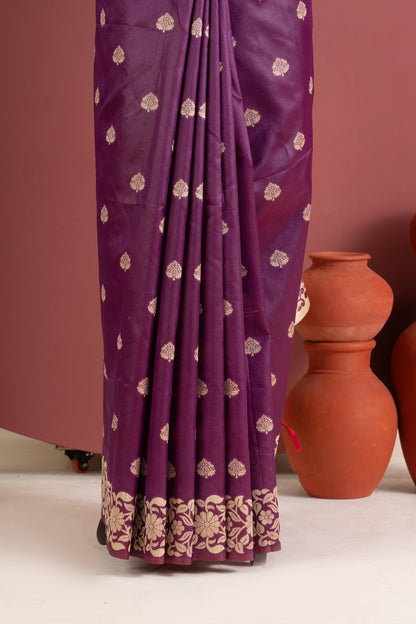 Handloom raw silk saree 101 - WINE