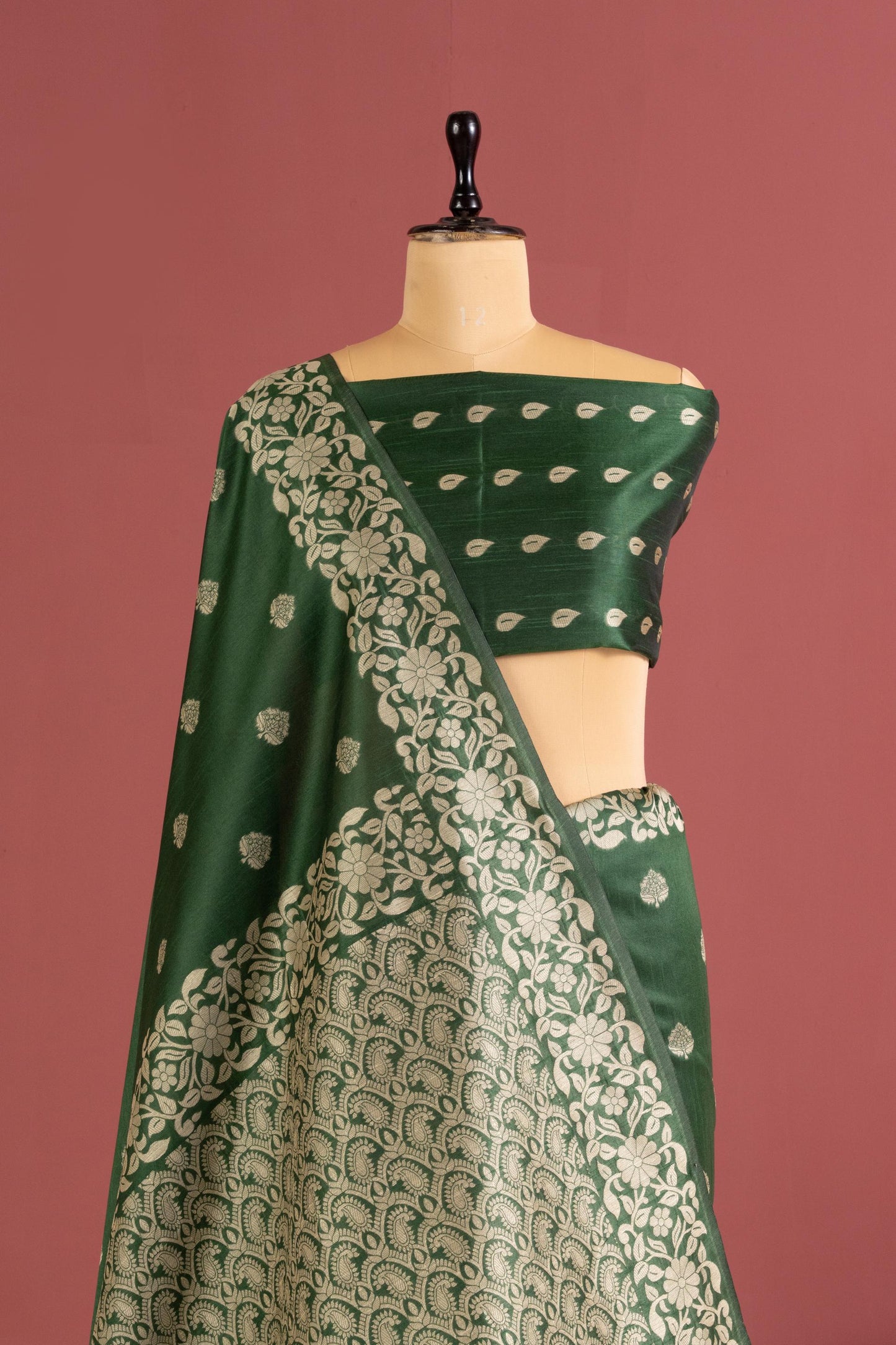 Handloom raw silk saree 101 - BT GREEN