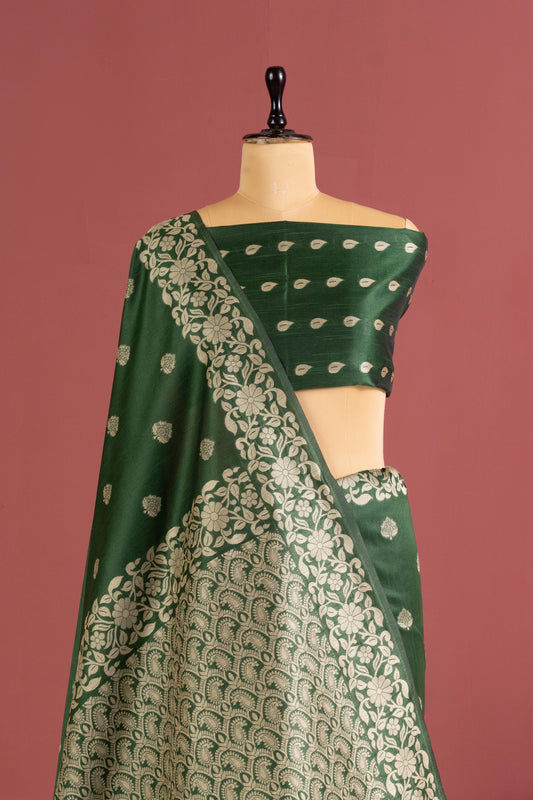 Handloom raw silk saree 101 - BT GREEN