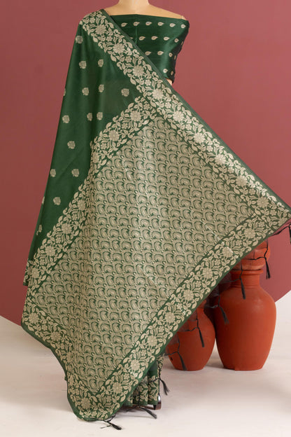 Handloom raw silk saree 101 - BT GREEN
