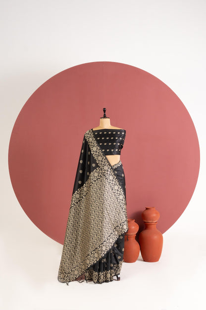 Handloom raw silk saree 101 - BLACK