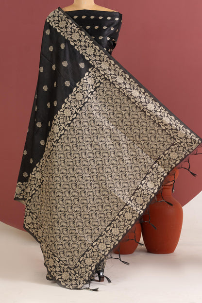Handloom raw silk saree 101 - BLACK