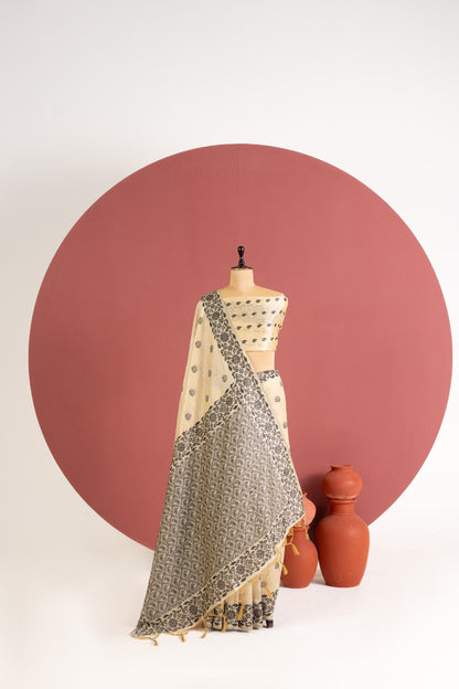 Handloom raw silk saree 101 - CHIKU