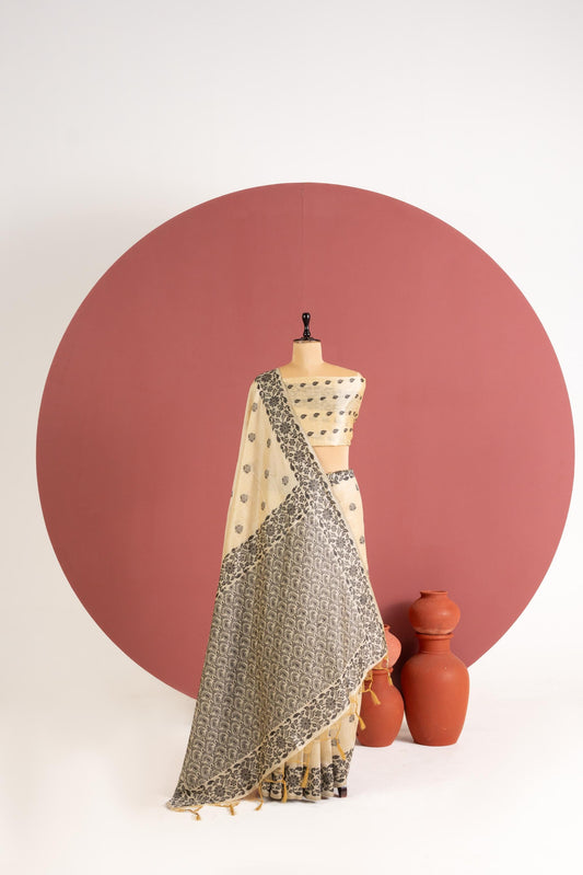 Handloom raw silk saree 101 - CHIKU