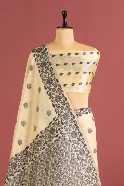 Handloom raw silk saree 101 - CHIKU