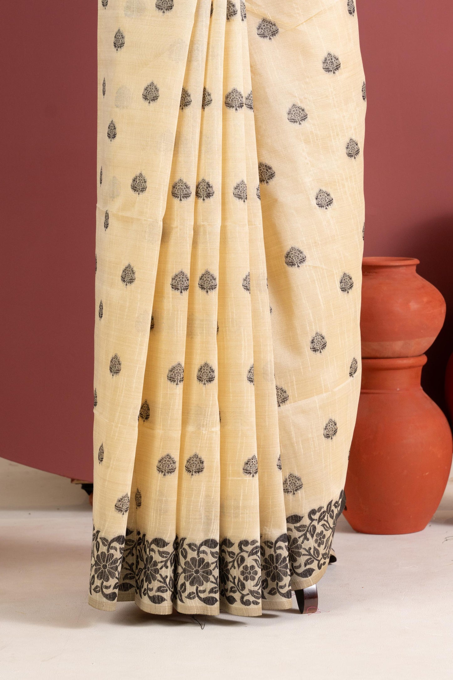 Handloom raw silk saree 101 - CHIKU