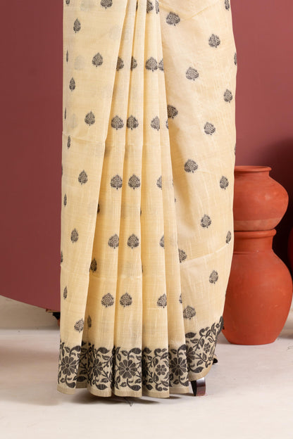 Handloom raw silk saree 101 - CHIKU