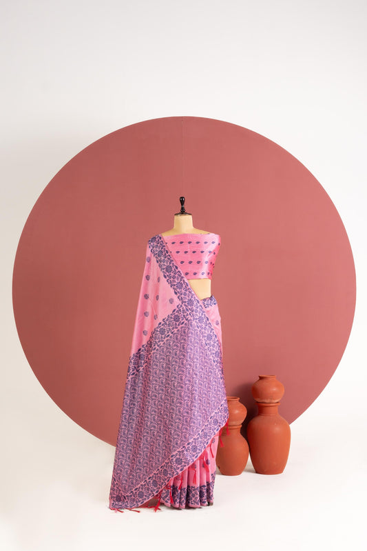 Handloom raw silk saree 101 - BABY PINK