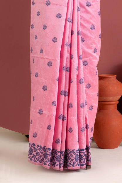 Handloom raw silk saree 101 - BABY PINK