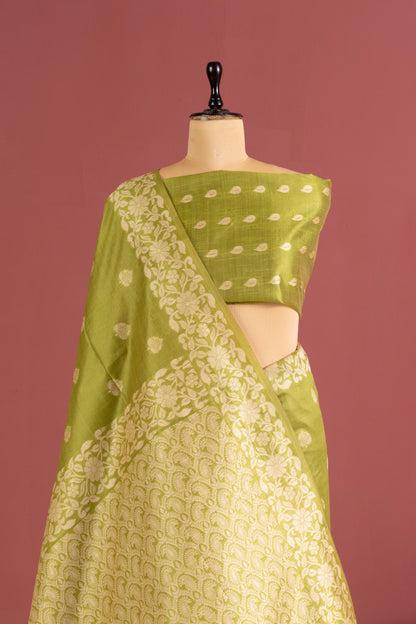 Handloom raw silk saree 101 - PARROT