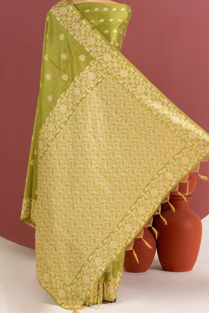 Handloom raw silk saree 101 - PARROT