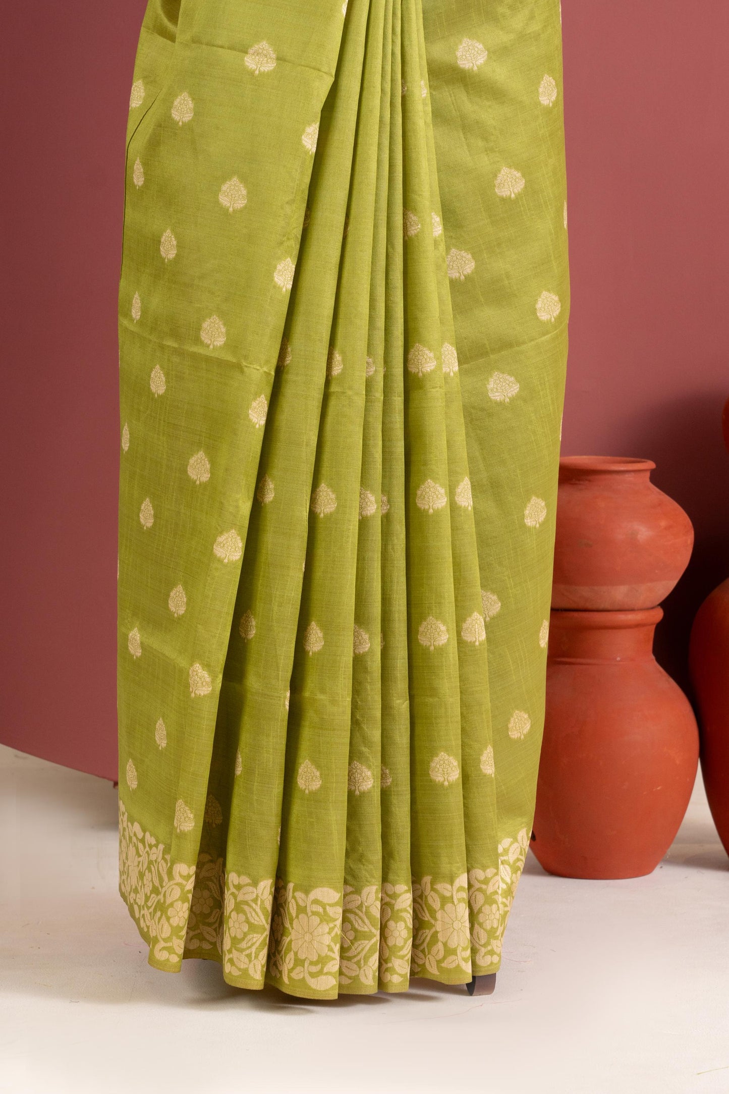Handloom raw silk saree 101 - PARROT