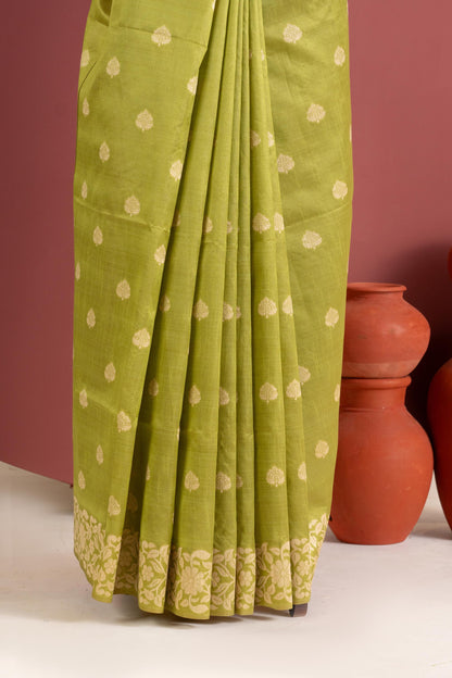 Handloom raw silk saree 101 - PARROT