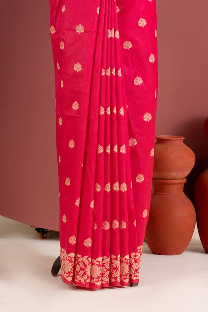 Handloom raw silk saree 101 - PINK