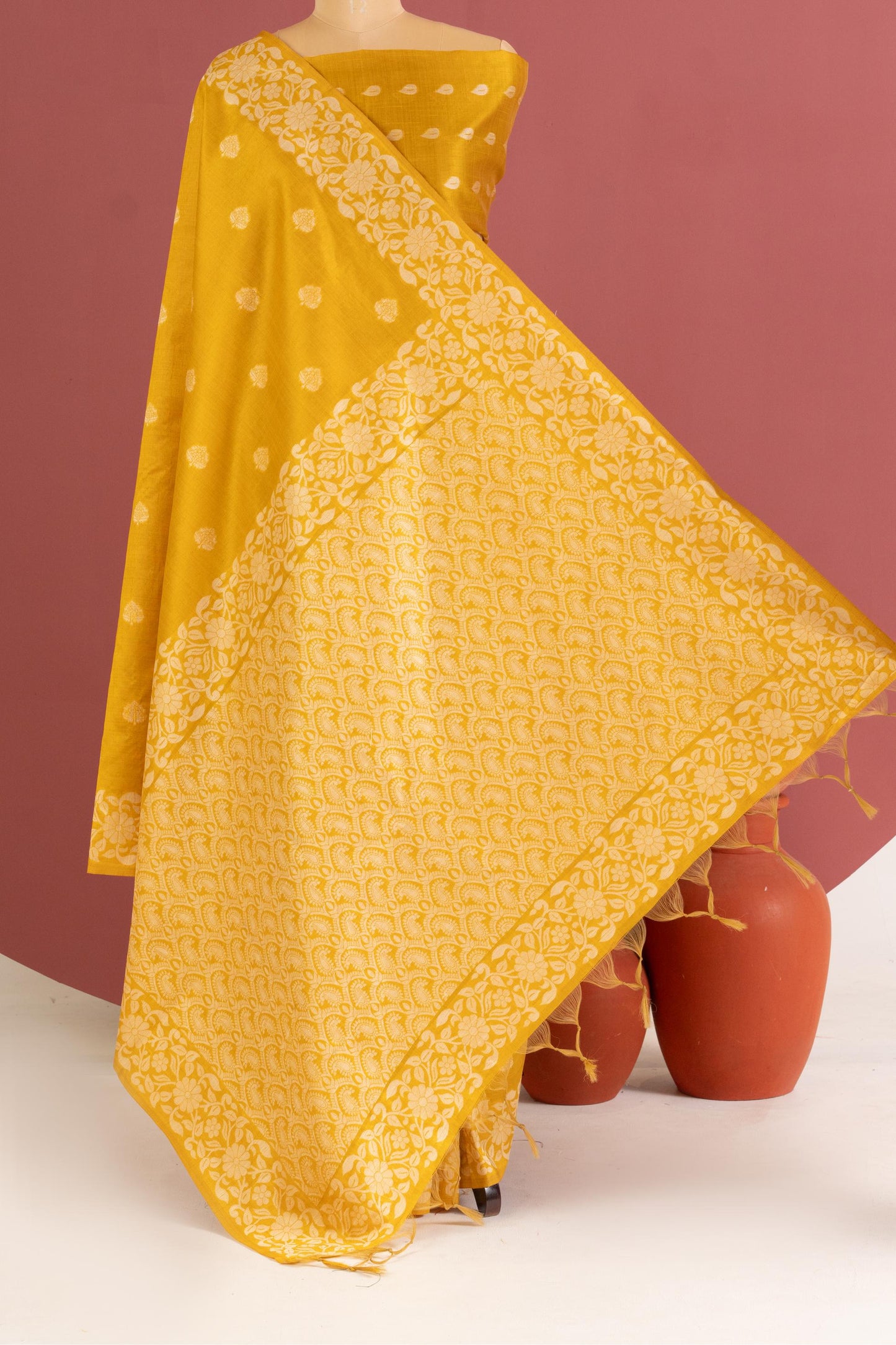 Handloom raw silk saree 101 - YELLOW