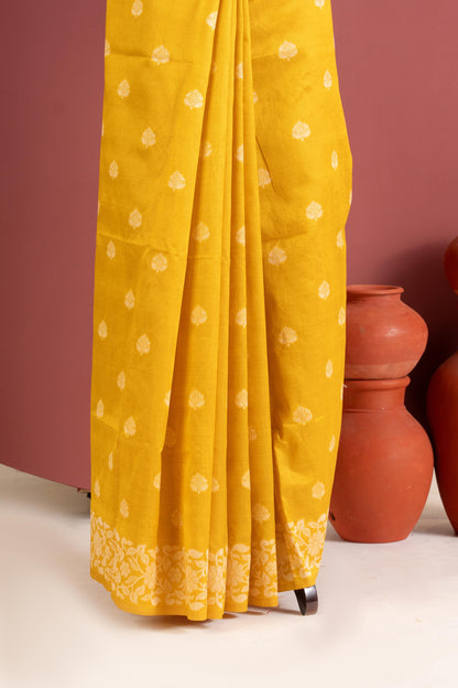 Handloom raw silk saree 101 - YELLOW
