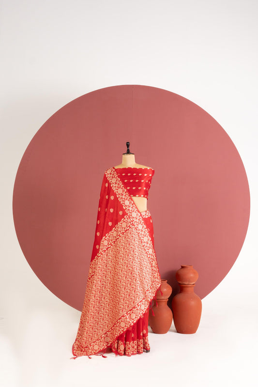 Handloom raw silk saree 101 - RED