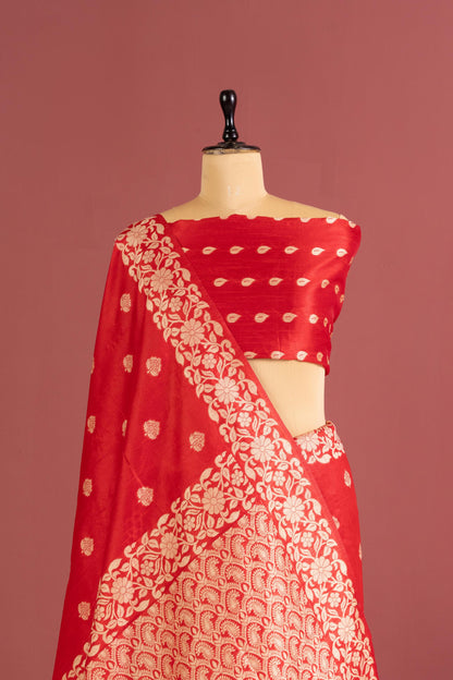 Handloom raw silk saree 101 - RED