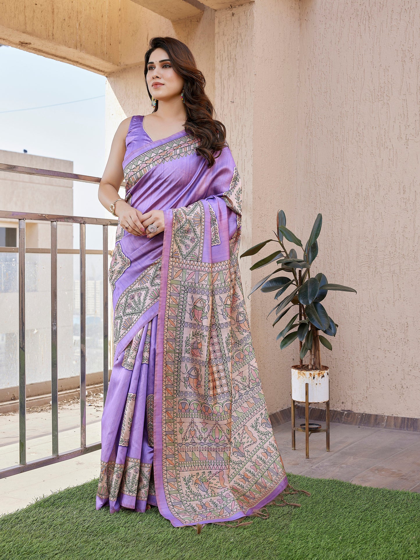 Tussar Silk Madhubani 102 - PURPLE