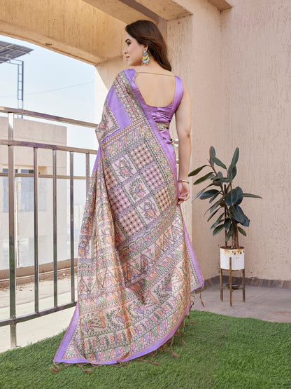 Tussar Silk Madhubani 102 - PURPLE