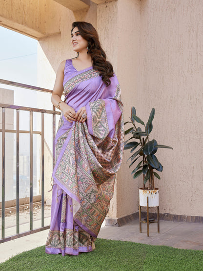 Tussar Silk Madhubani 102 - PURPLE