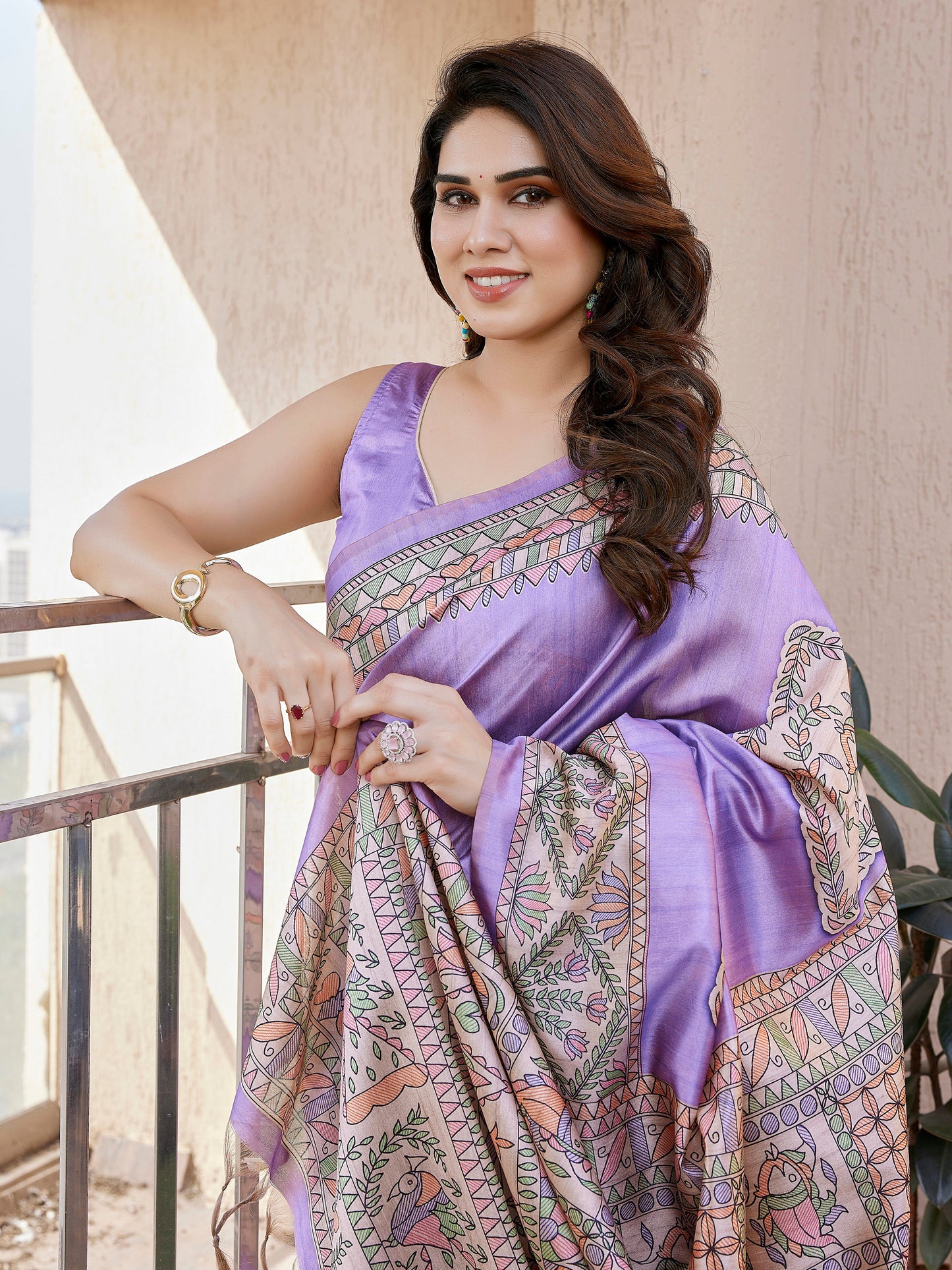 Tussar Silk Madhubani 102 - PURPLE