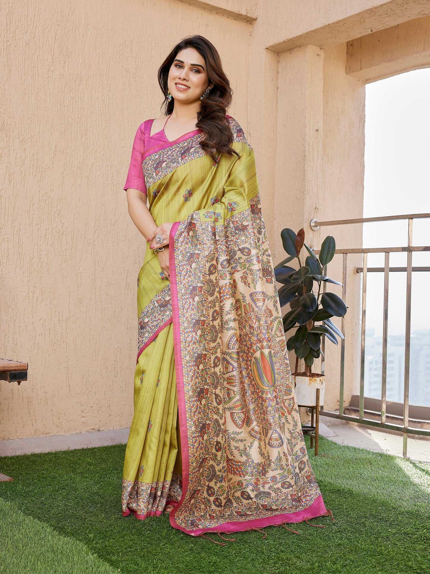 Tussar Silk Madhubani - MEHNDI