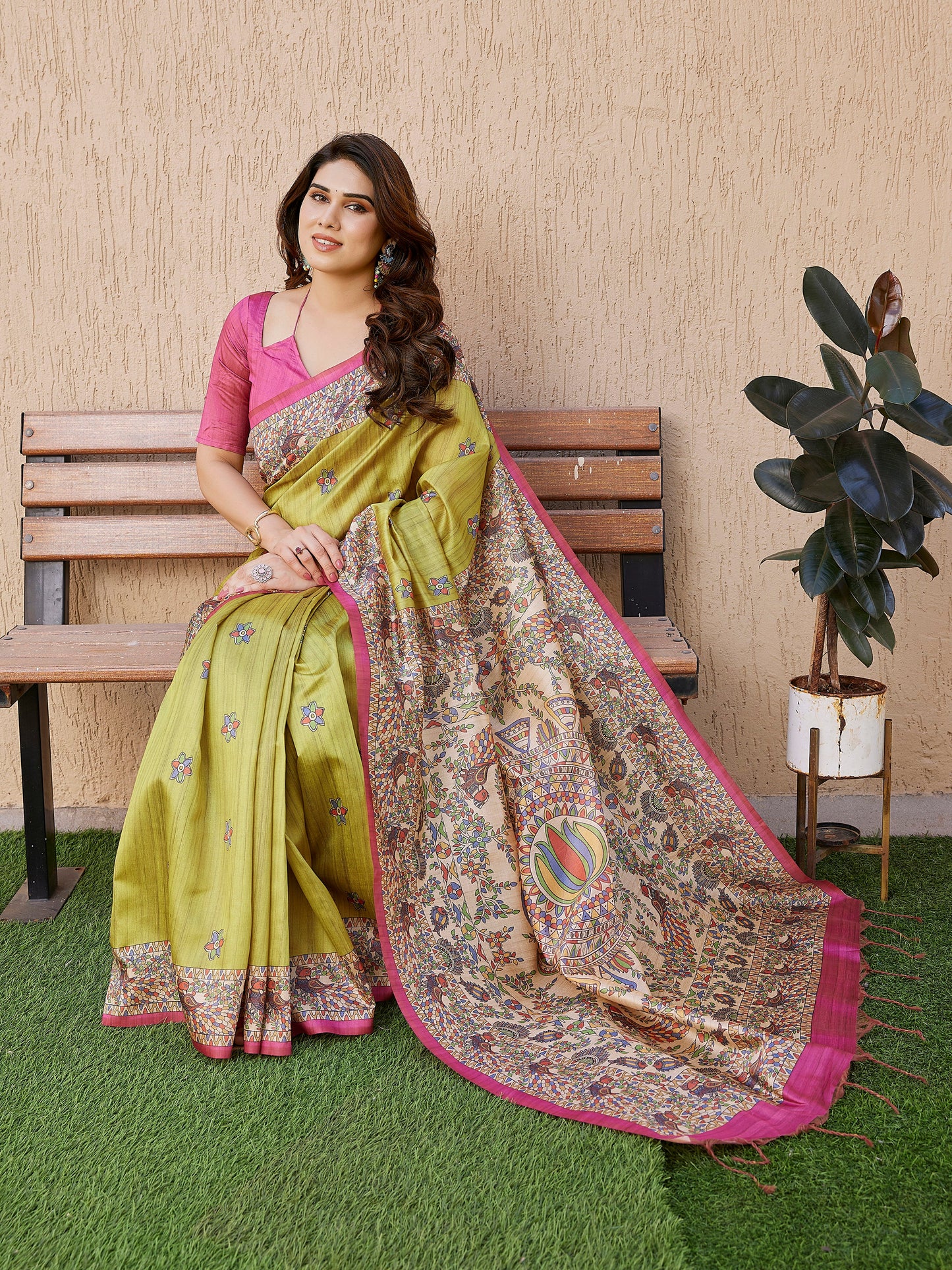 Tussar Silk Madhubani - MEHNDI