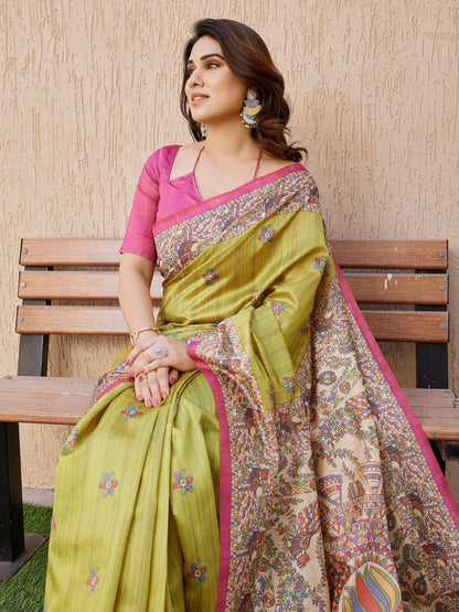 Tussar Silk Madhubani - MEHNDI