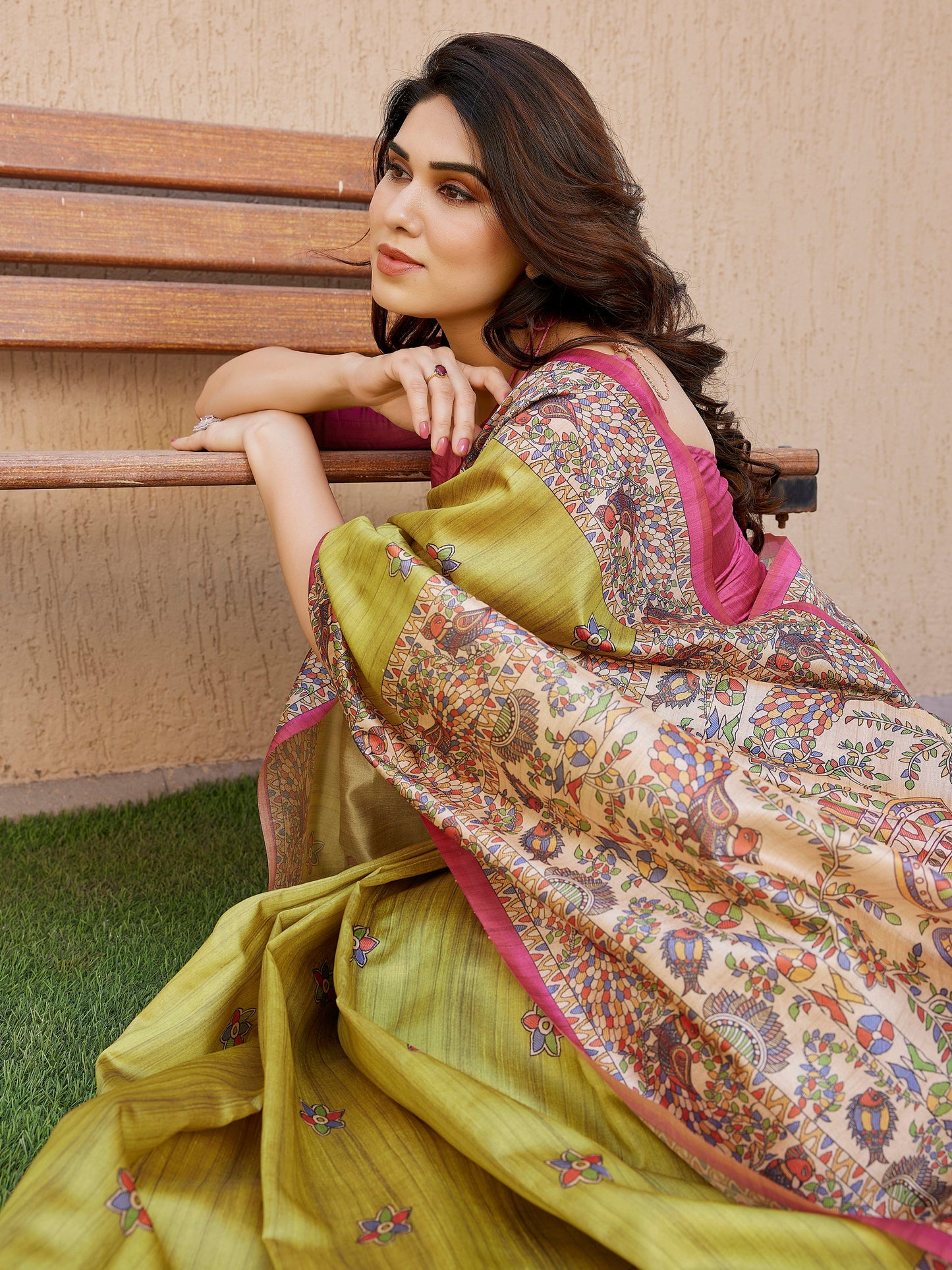 Tussar Silk Madhubani - MEHNDI