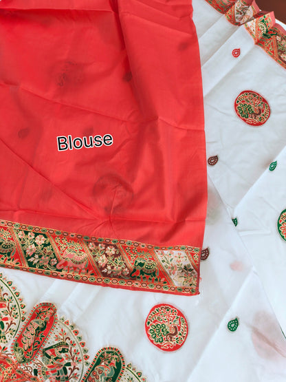 PURE SOFT RAJWADI PASHMINA SILK SAREE - WHITE