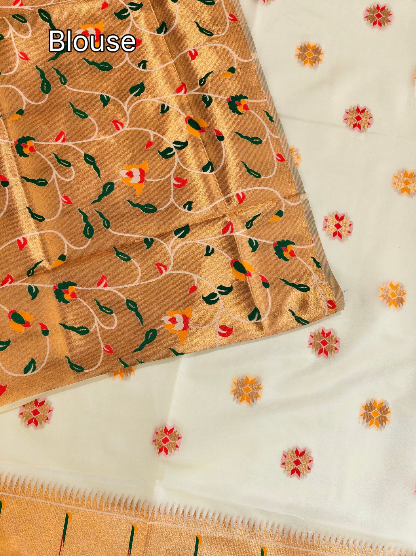 Banarasi Paithani With Bird & Floral Pallu - WHITE