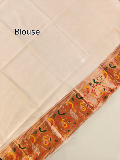Premium Teal  Silk Saree with Peacock & Bird Woven Pallu- WHITE