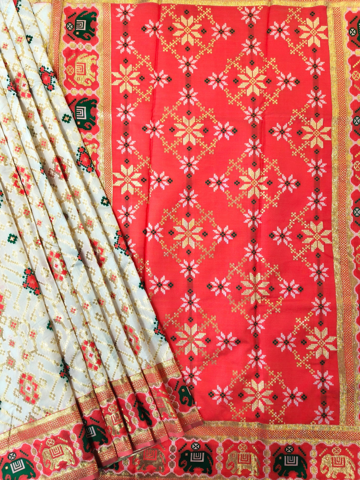 SOFT BANARASI PATOLA SAREE -  WHITE