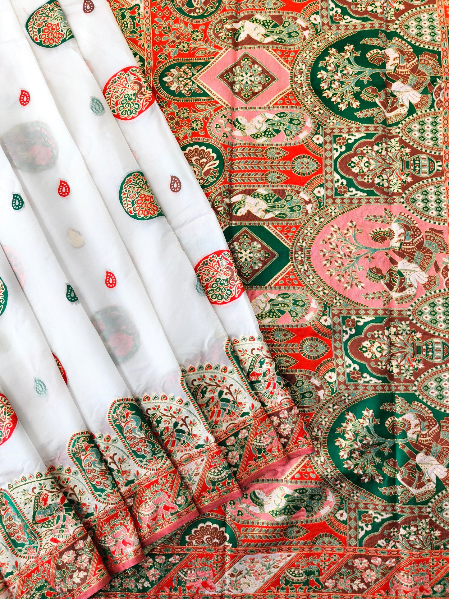PURE SOFT RAJWADI PASHMINA SILK SAREE - WHITE