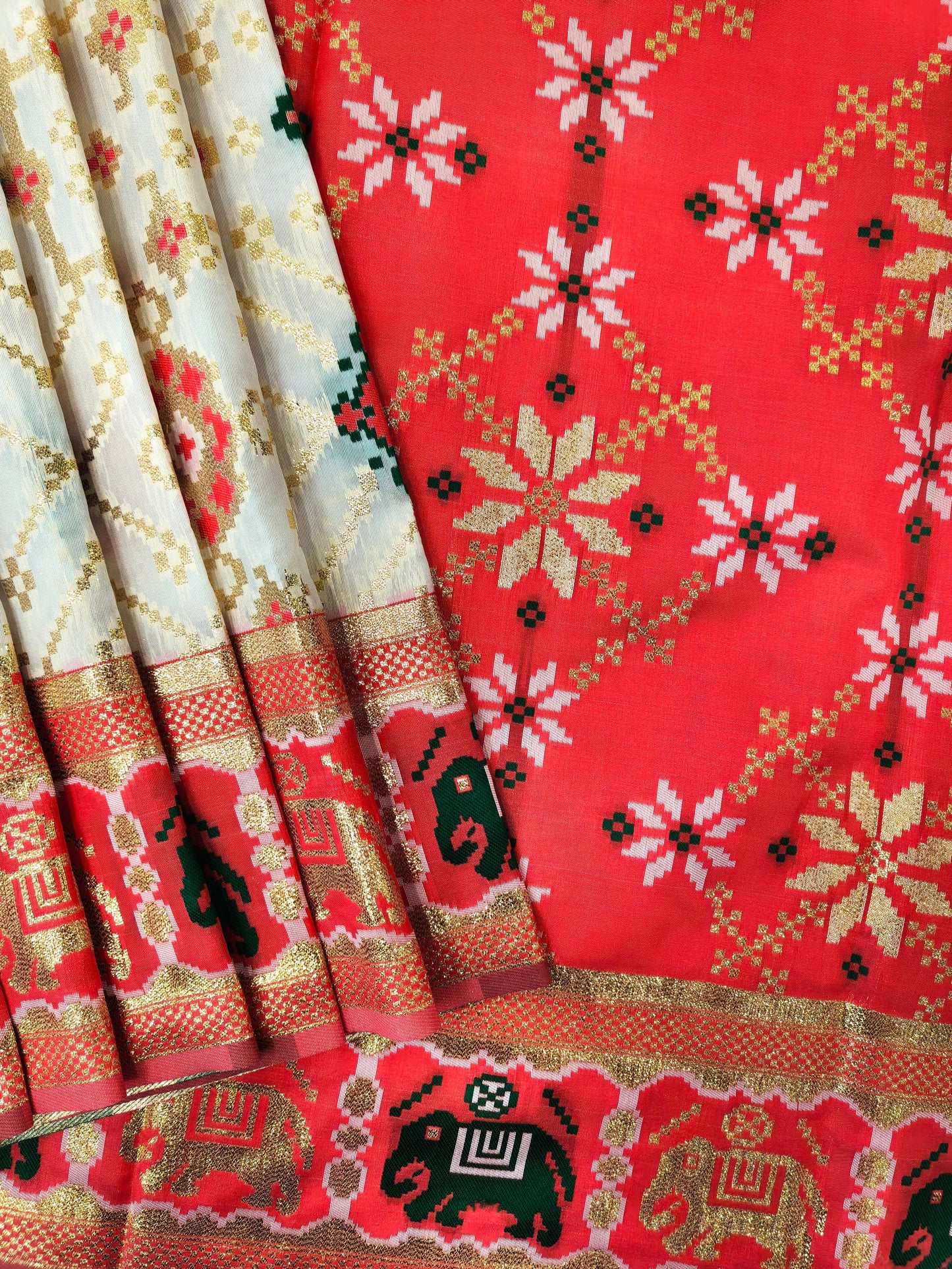 SOFT BANARASI PATOLA SAREE -  WHITE