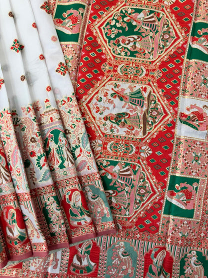 SOFT BANARASI PASHMINA  SAREE - WHITE