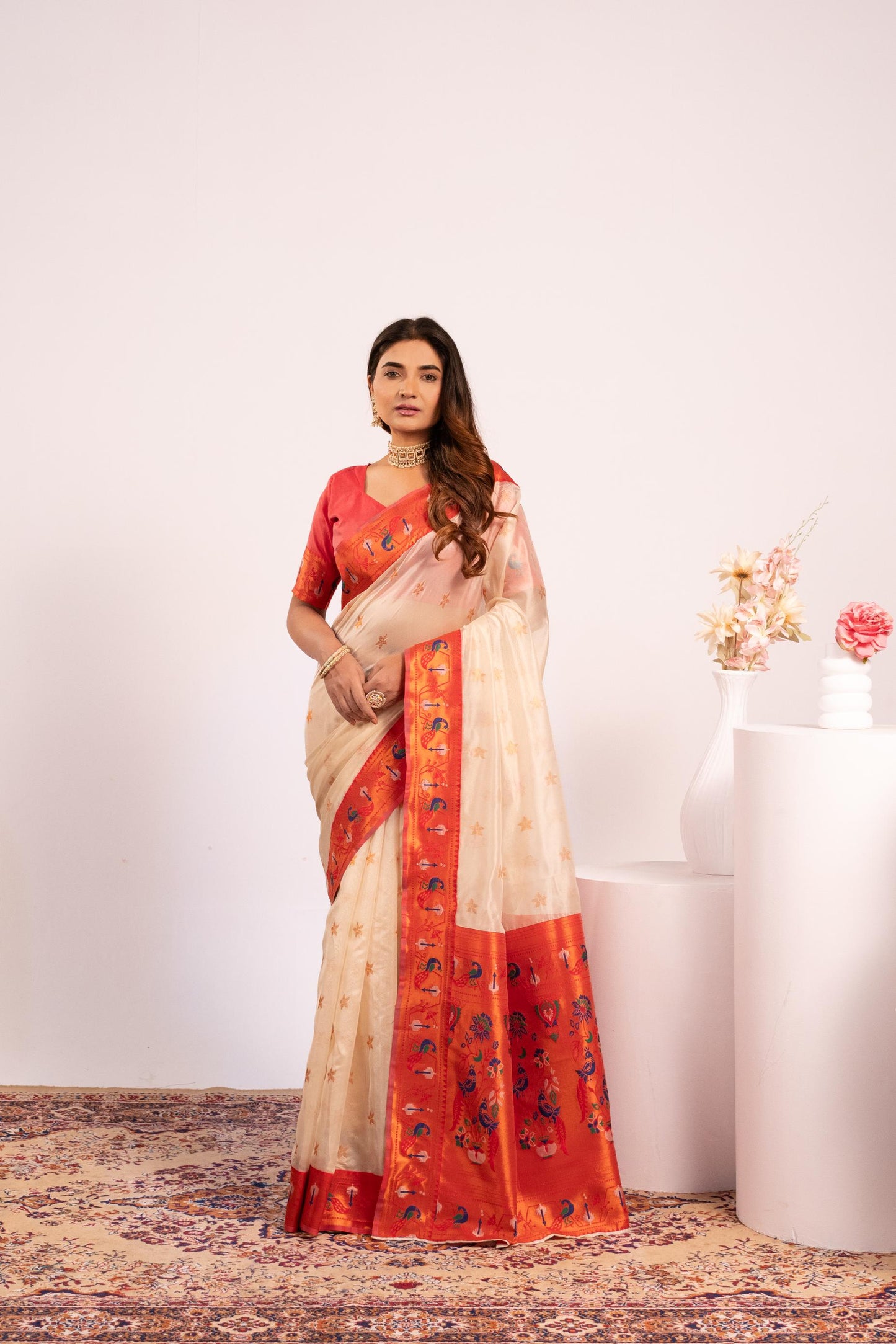 Pure Banarasi Paithani Silk Saree - WHITE