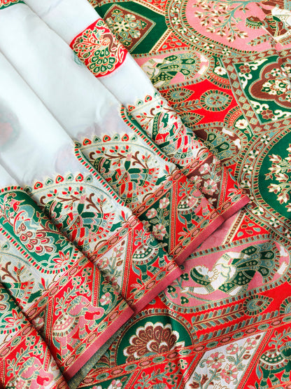 PURE SOFT RAJWADI PASHMINA SILK SAREE - WHITE