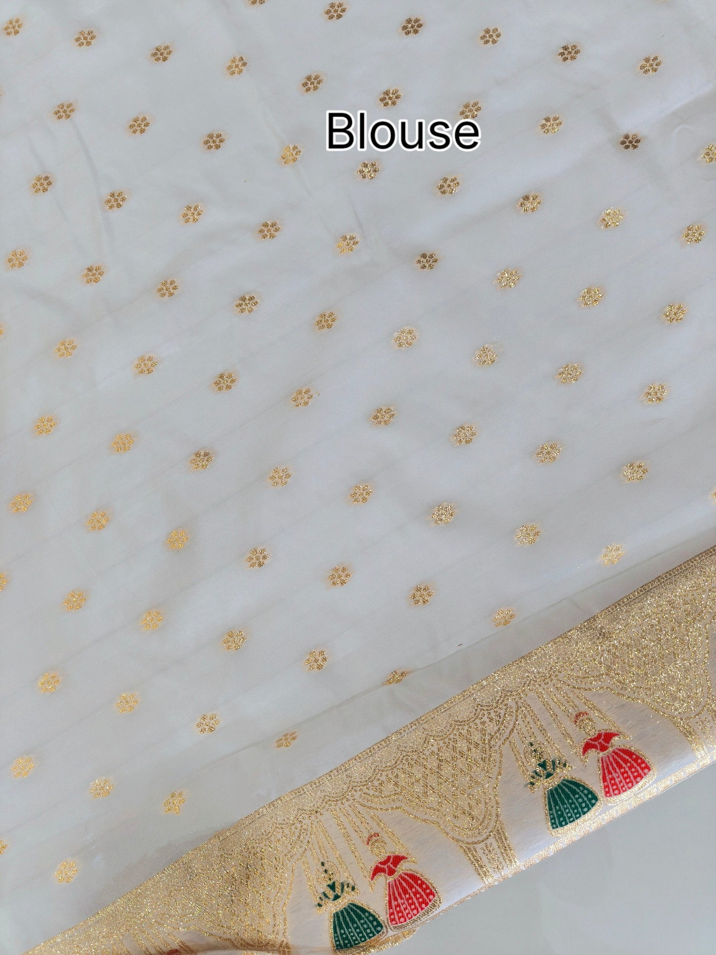 SOFT BANARASI PASHMINA  SAREE WITH ZARI BORDER -  WHITE
