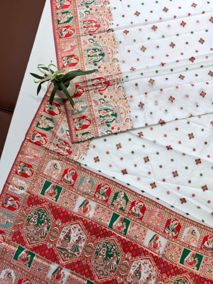 SOFT BANARASI PASHMINA  SAREE - WHITE