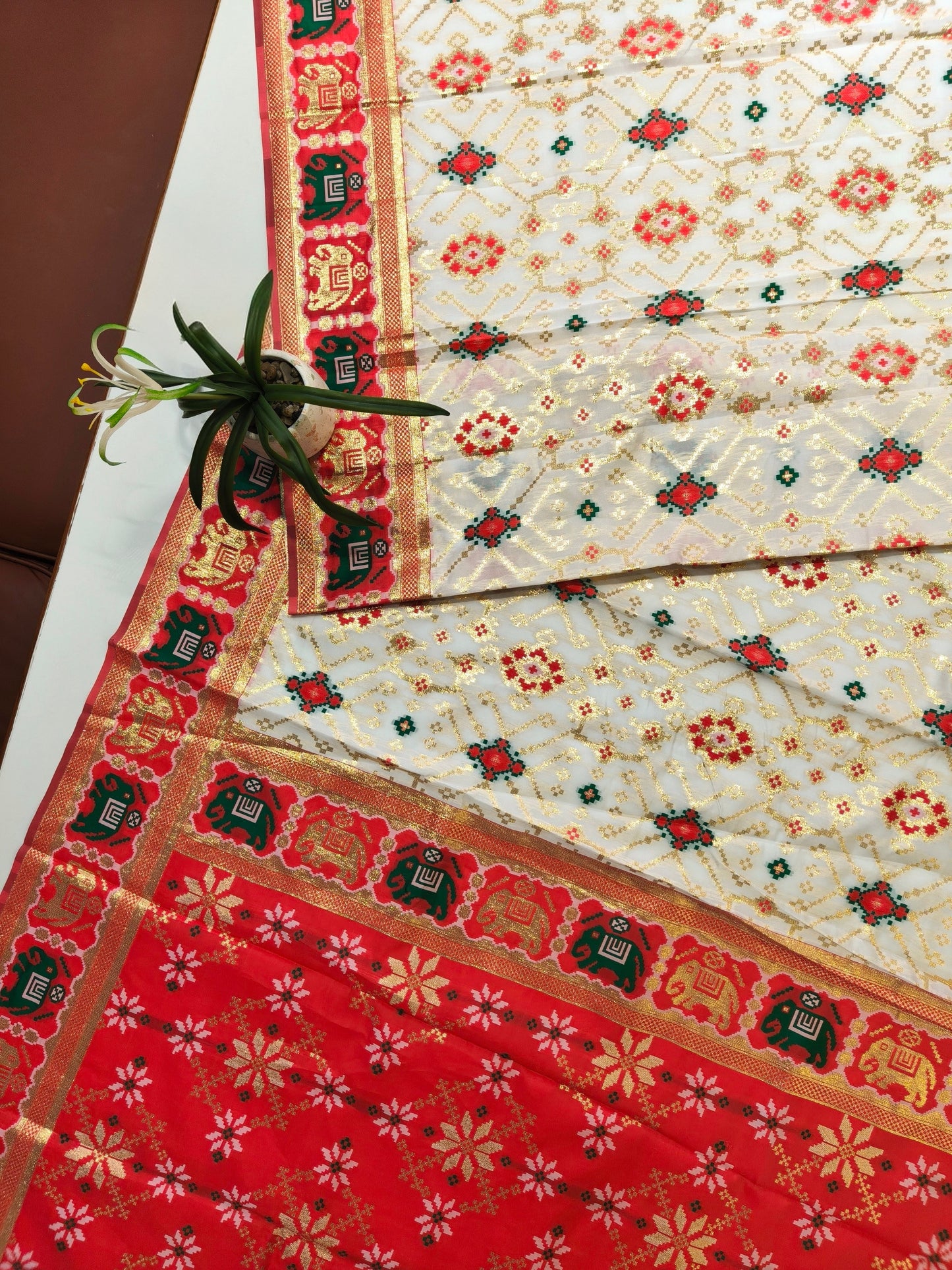SOFT BANARASI PATOLA SAREE -  WHITE