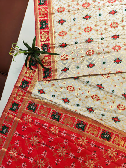 SOFT BANARASI PATOLA SAREE -  WHITE