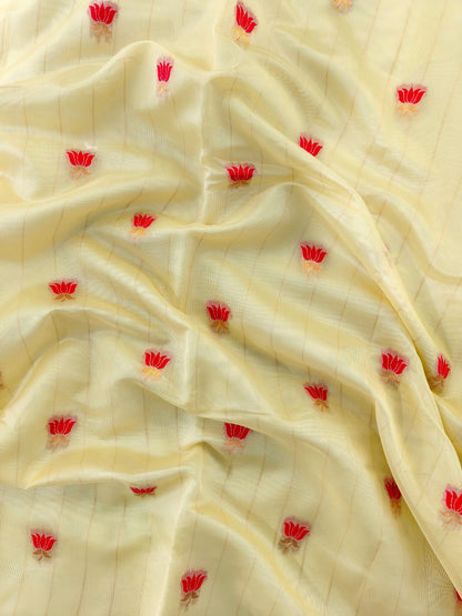 Paithani Silk Saree with Floral Motifs and Zari Pallu - WHITE