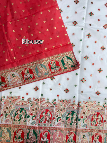SOFT BANARASI PASHMINA  SAREE - WHITE