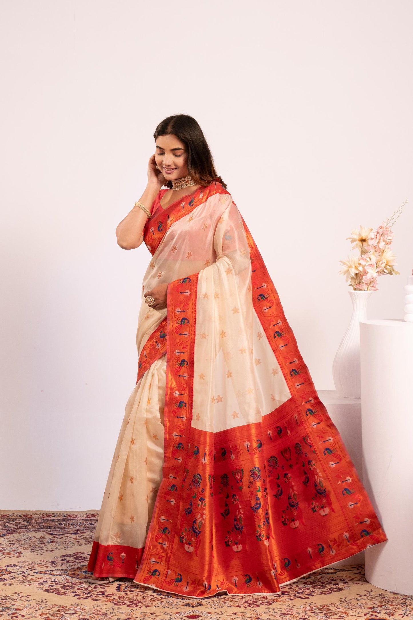 Pure Banarasi Paithani Silk Saree - WHITE